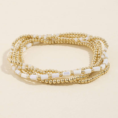 Ball Bead Stretch Bracelet Set With Crystal Accents