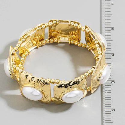 Square & Pearl Stretch Bracelet