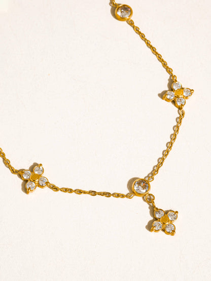 Aveline 18K Gold Non-Tarnish CZ Floral Chain Necklace