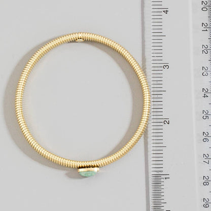Stainless Steel Ribbed Stone Bangle Bracelet