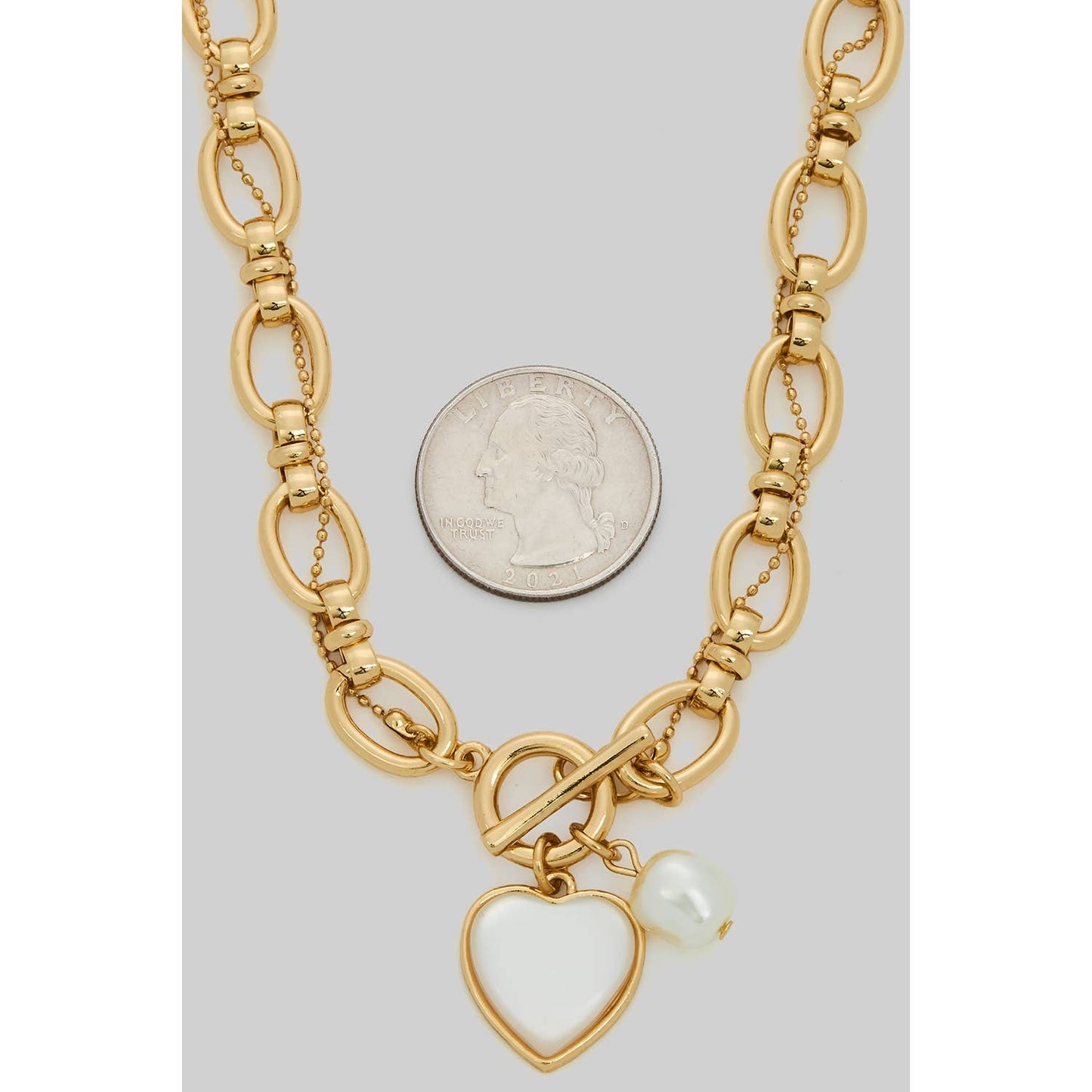 HEART AC AND PEARL TOGGLE CHAIN NECKLACE