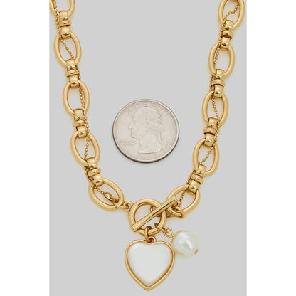 HEART AC AND PEARL TOGGLE CHAIN NECKLACE