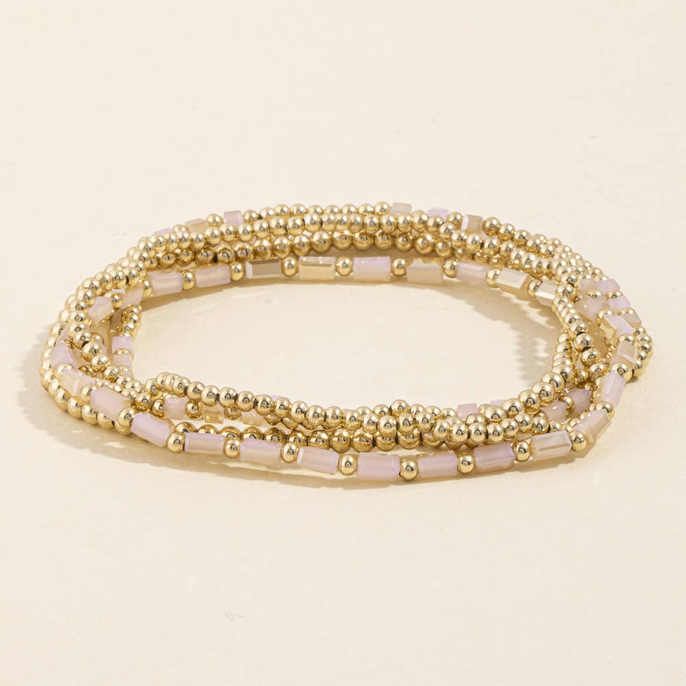 Ball Bead Stretch Bracelet Set With Crystal Accents