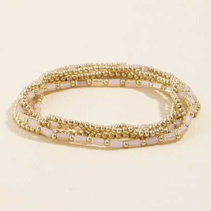 Ball Bead Stretch Bracelet Set With Crystal Accents