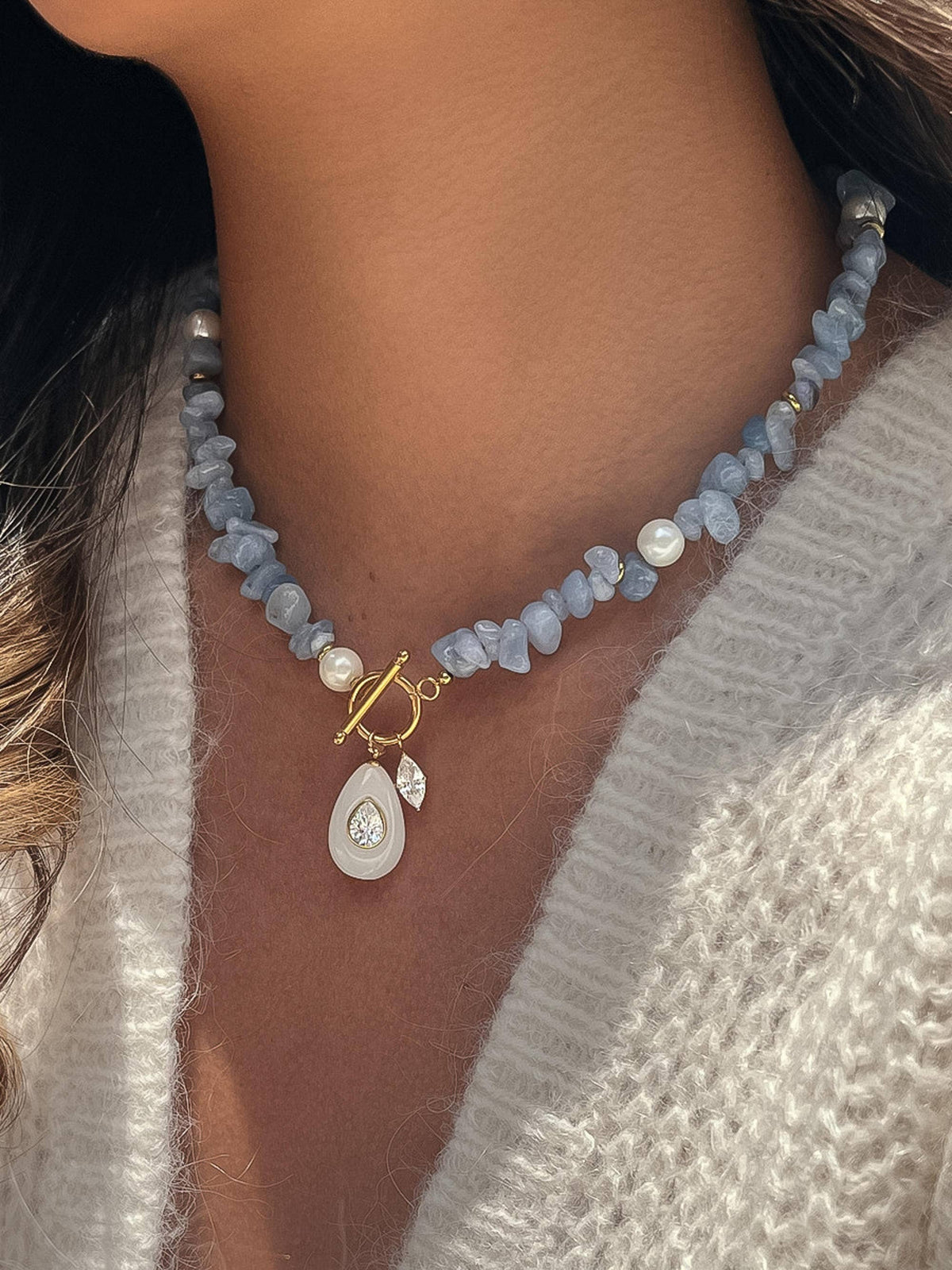 Cercey 18K Gold Non-Tarnish Stone Charm Necklace