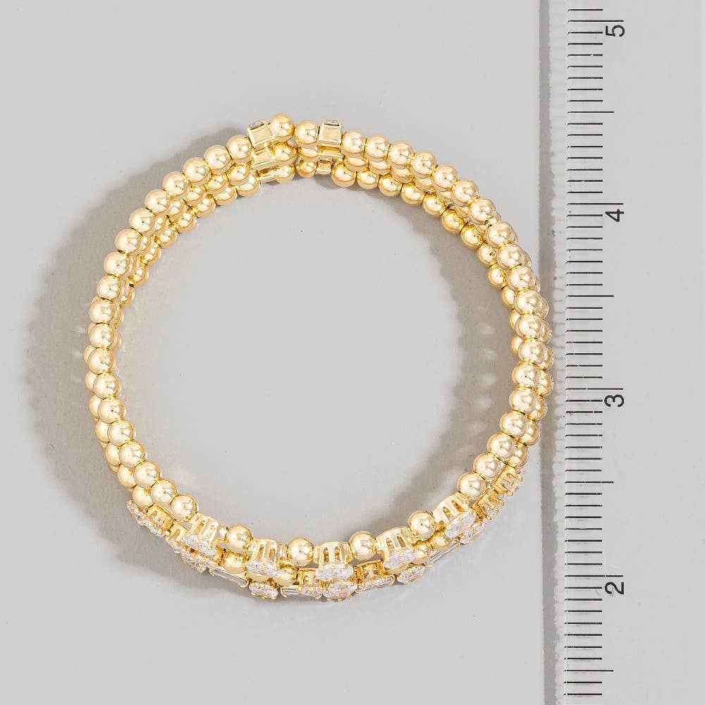 Mixed Cz & Ball Bead Stretch Bracelet Set