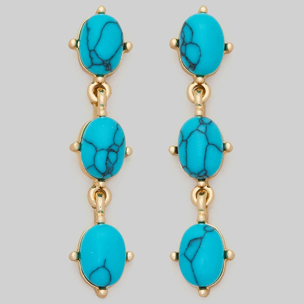 TRIPLE TURQUOISE STONE TIERED DROP EARRINGS