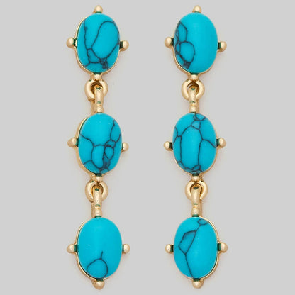 TRIPLE TURQUOISE STONE TIERED DROP EARRINGS