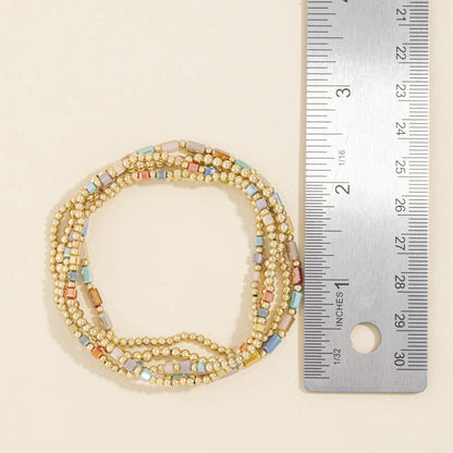 Ball Bead Stretch Bracelet Set With Crystal Accents