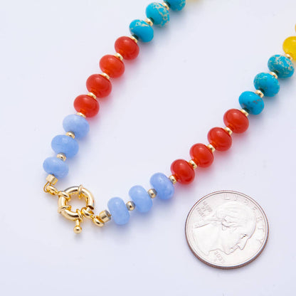 18K Gold Filled Colorful Candy Gemstone Rondelle Bead Chain Necklace 17.5 Inch with Extender | WA-3318