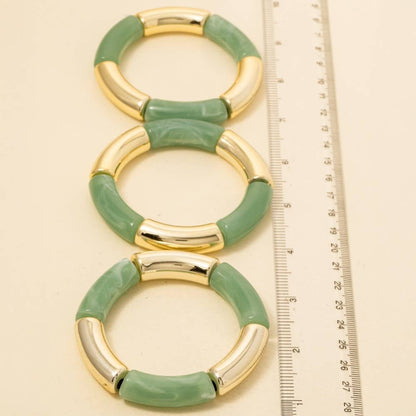 Metallic And Marble Resin Tube Elastic Bracelet Set