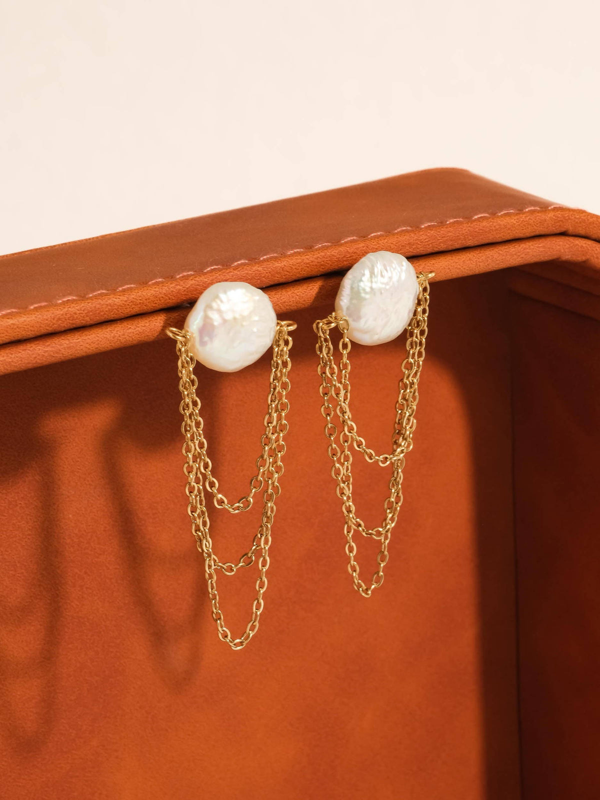 Shynelle 18K Gold Non-Tarnish Baroque Pearl Chain Earrings
