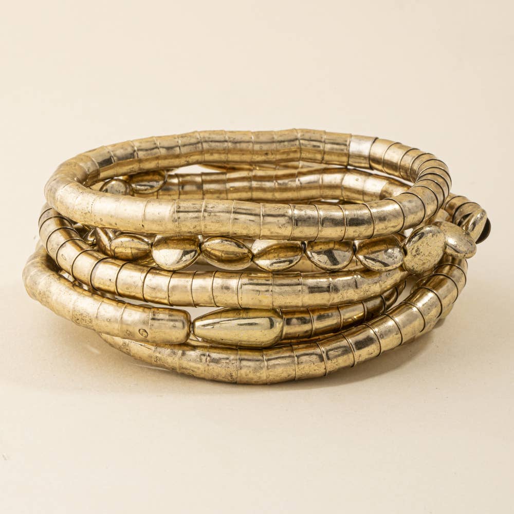 Five Piece Textured Bead Stretch Bracelet Set