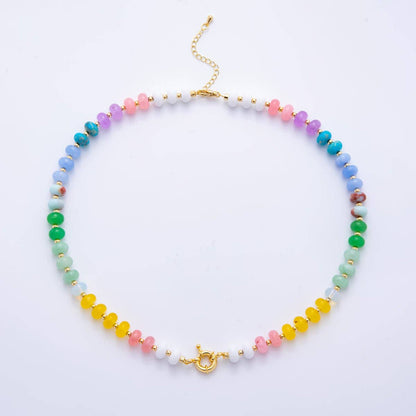 18K Gold Filled Colorful Candy Gemstone Rondelle Bead Chain Necklace 17.5 Inch with Extender | WA-3318