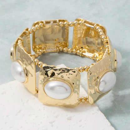 Square & Pearl Stretch Bracelet