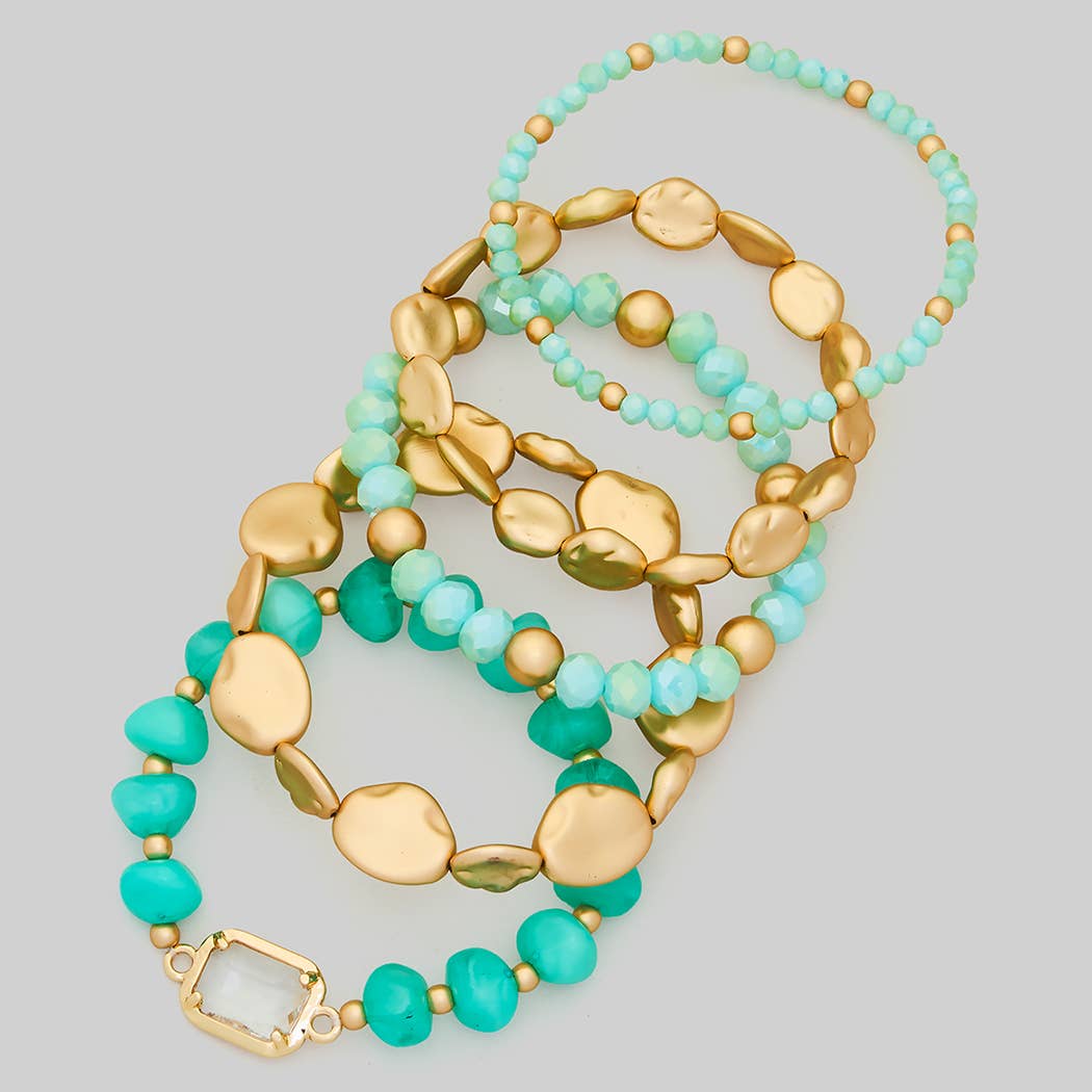 FIVE PIECE GLASS CCB ACRYLIC STRETCH BRACELET