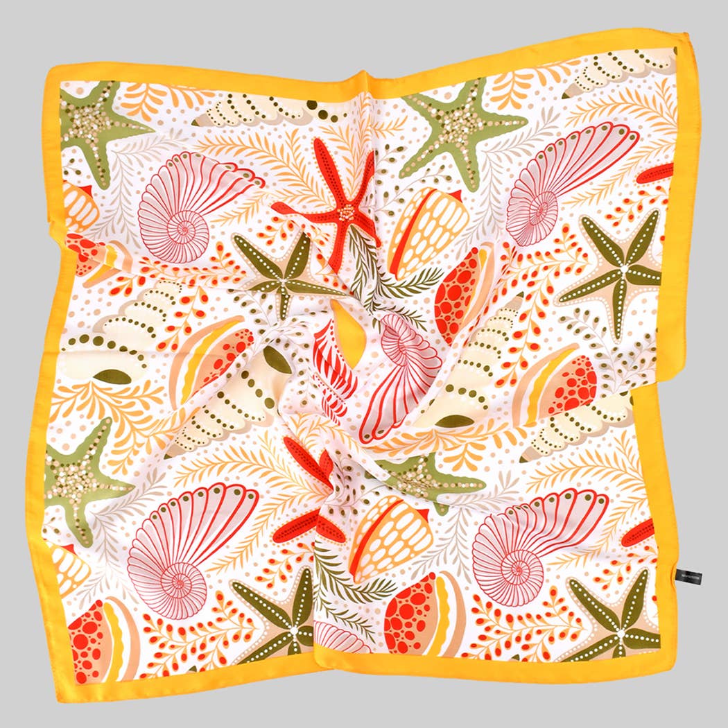 COLORFUL SEA THEMED SILKY SQUARE SCARF