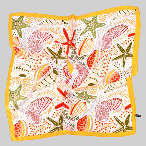 COLORFUL SEA THEMED SILKY SQUARE SCARF
