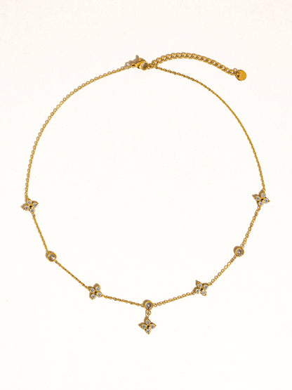 Aveline 18K Gold Non-Tarnish CZ Floral Chain Necklace