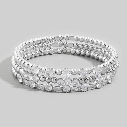Mixed Cz & Ball Bead Stretch Bracelet Set