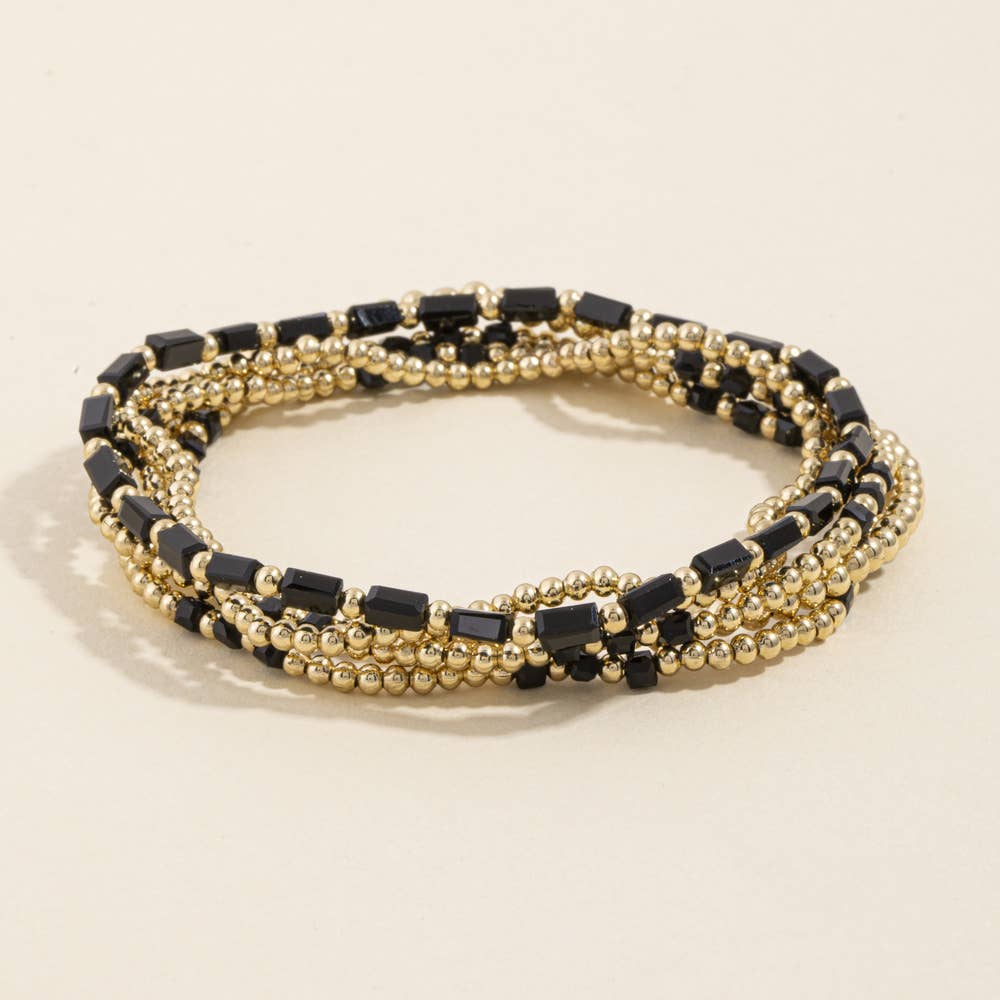 Ball Bead Stretch Bracelet Set With Crystal Accents