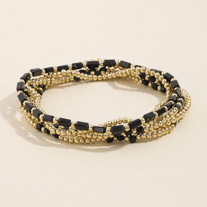 Ball Bead Stretch Bracelet Set With Crystal Accents