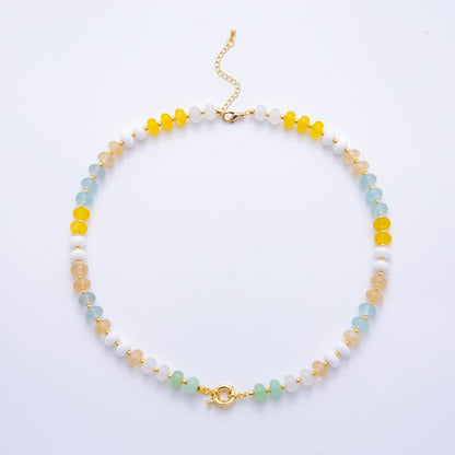 18K Gold Filled Colorful Candy Gemstone Rondelle Bead Chain Necklace 17.5 Inch with Extender | WA-3318