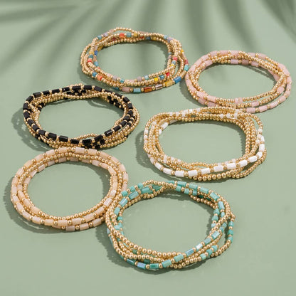Ball Bead Stretch Bracelet Set With Crystal Accents