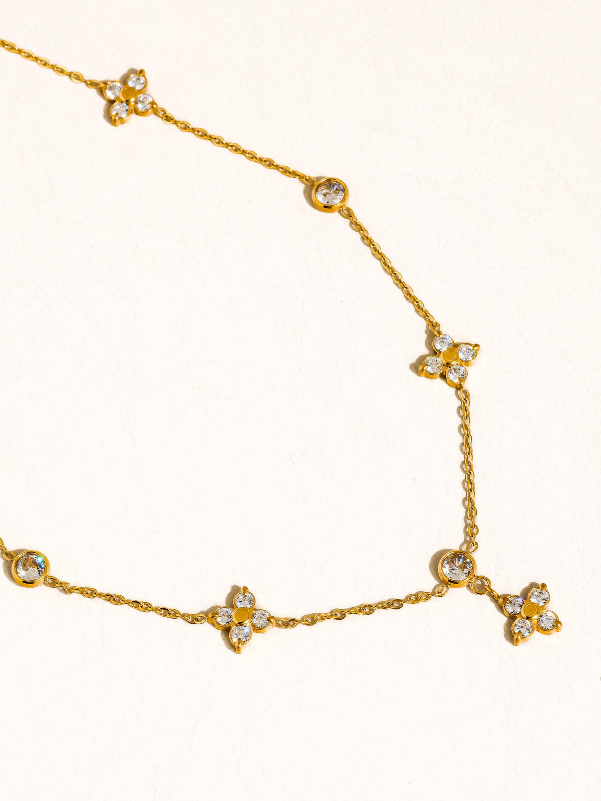 Aveline 18K Gold Non-Tarnish CZ Floral Chain Necklace