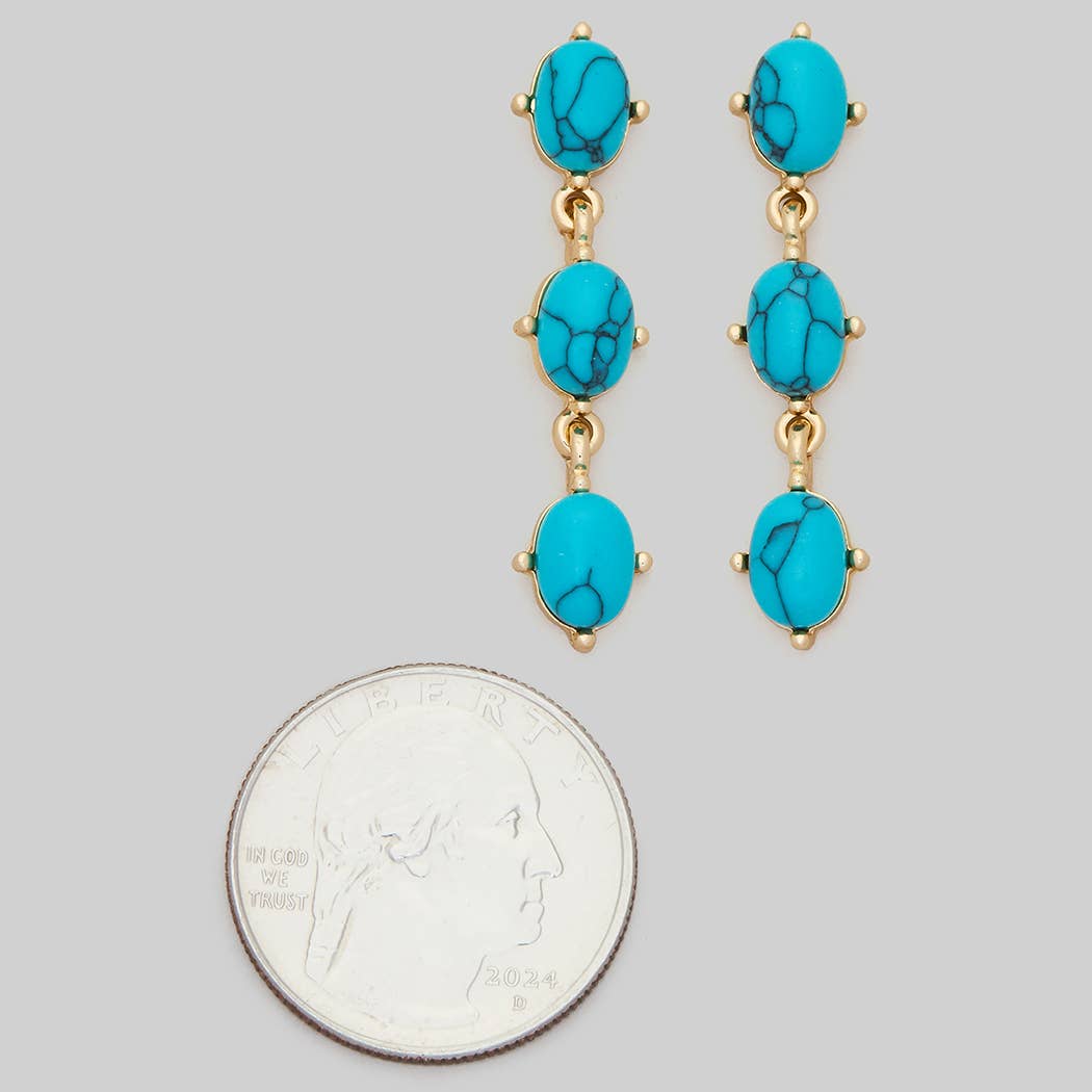 TRIPLE TURQUOISE STONE TIERED DROP EARRINGS
