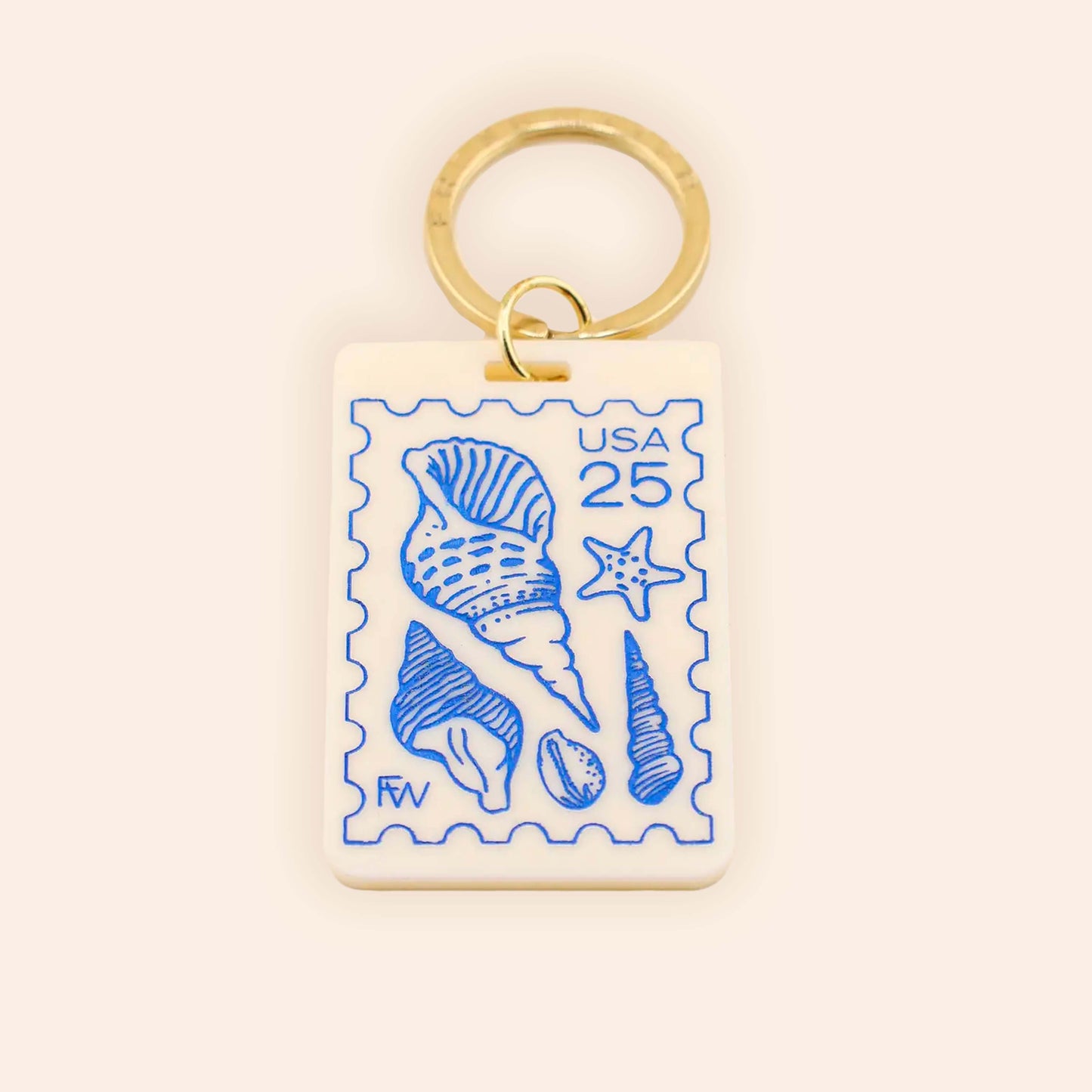 Seashell Postage Stamp Keychain