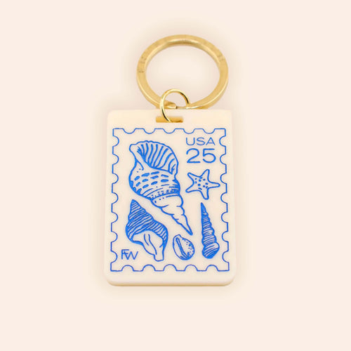 Seashell Postage Stamp Keychain