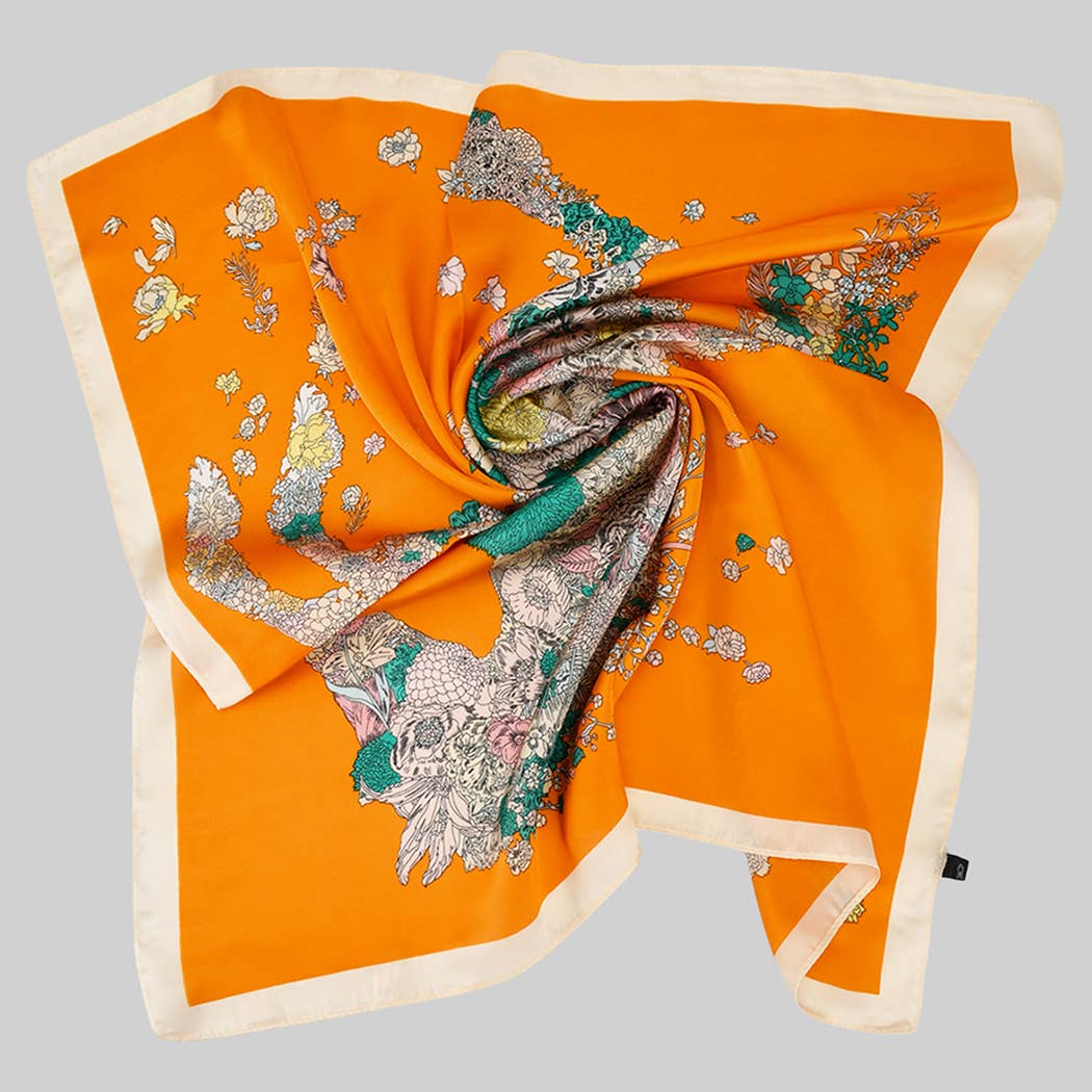FLORAL HORSE SILHOUETTE SILKY SQUARE SCARF